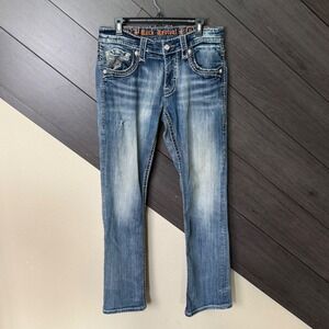 Rock Revival Leslie Bootcut Jeans Women's 31 Blue Distressed 33 Inseam SEE DESC